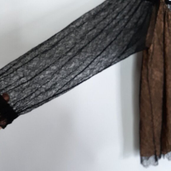 $1295 MICHAEL KORS Made in Italy Black Lace Nude Off the Shoulder Shirt Top 6 - Picture 7 of 16